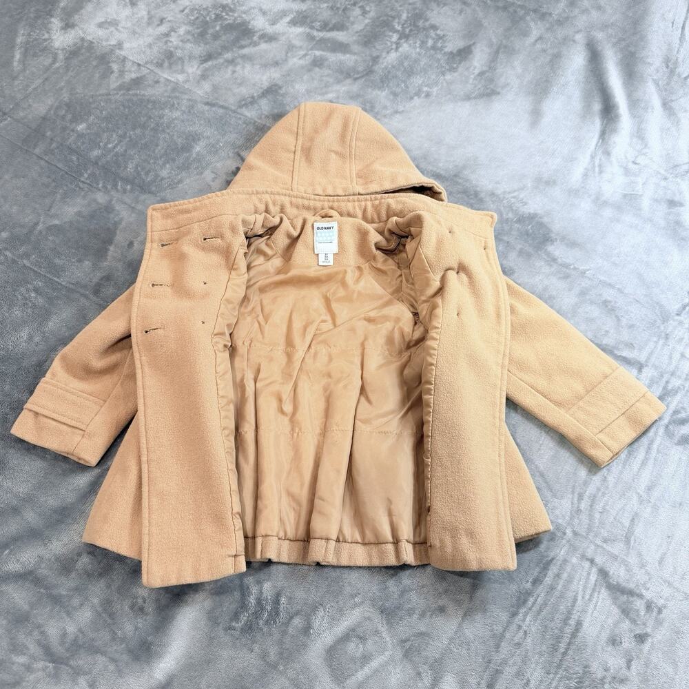 Old Navy Wool Peacoat Girls Tan Double Breasted Hooded Jacket Sz 3T 3A - Picture 2 of 13